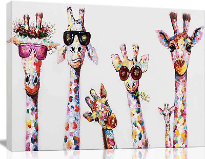 #ad Funny Animals Canvas Wall Art Decor Lovely Giraffes Family Cartoons Painting Pri $65.30