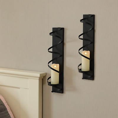 #ad Wall Candle Holder Metal Spiral Candle Sconces Wall Decor Set of 2Black $39.51