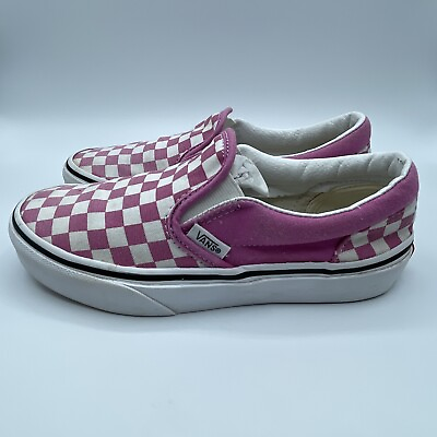 Vans Off The Wall Girls Pink Checkered Slip On Shoes Kids Sz 2 $18.00