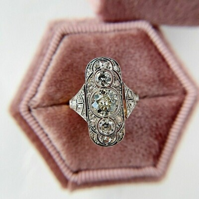 #ad Art Deco Style Three Stone Lab Created Diamond Engagement 14k Gold Finish Ring $70.35