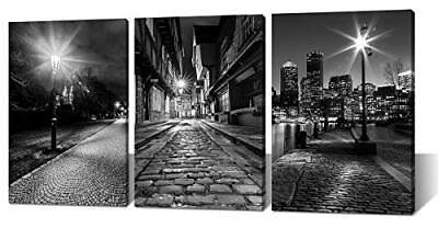 #ad Canvas Wall Art Boston Black and White Modern Panoramic 16x24inchx3 Artwork 5 $54.49