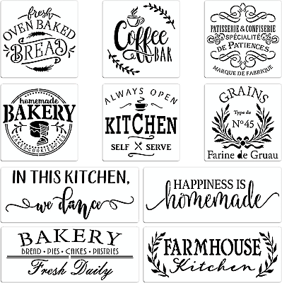 #ad 10 Set Farmhouse Kitchen Stencil Homemade Bakery Rustic Sign Painting Stencils $9.99