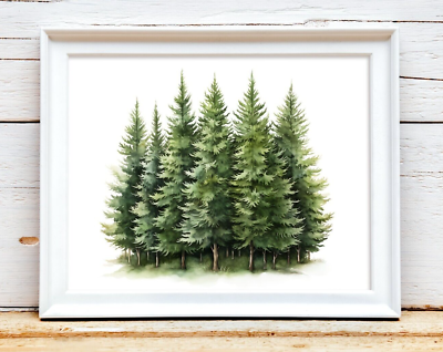 #ad Pine Trees Wall Art Print Forest Evergreen Trees Wall Art Decor Woodland Art $9.99