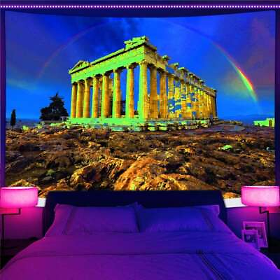 #ad Greek temple Large Wall Art Blacklight Poster UV Reactive Tapestry Wall Hanging $18.98