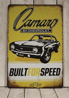 #ad Camaro Tin Sign Metal Poster Vintage Rustic Look Garage Muscle Car Show $11.93