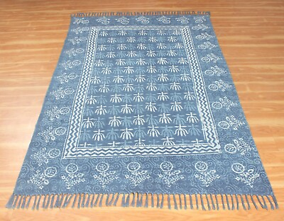 #ad Kitchen Blue Kilim Handmade Cotton Dhurries Living Room Area Rug Indian Yoga Mat $328.50