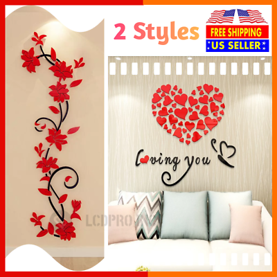 #ad 3D Rattan Flower Love Stickers for Wall Door Living Room Bedroom Decal DIY Decor $6.62