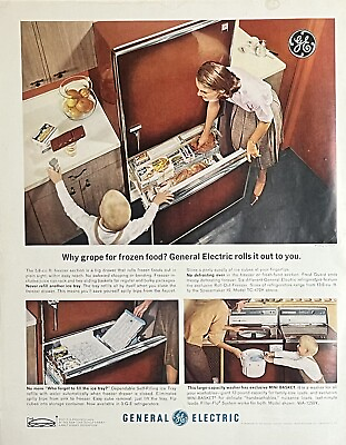 #ad Vintage Print Ad 1964 General Electric Refrigerator Retro Kitchen Wall Art $16.45