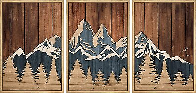 #ad Mountain Landscape Wall Art Framed Canvas Prints Set of 3 Rustic Decor $104.49