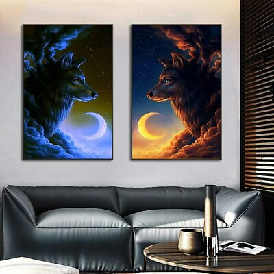 #ad Moon Wolf Animal Canvas Painting Posters Canvas Wall Art Prints Art Wall Picture $5.63