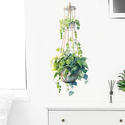 #ad Double Layer Hanging Basket Wall Stickers for Living Room Verdant Leaves Plant W $25.35