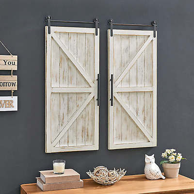 #ad White Carriage Barn Door Wall Plaque Large Vintage Decor for Living Room Bedro $119.59
