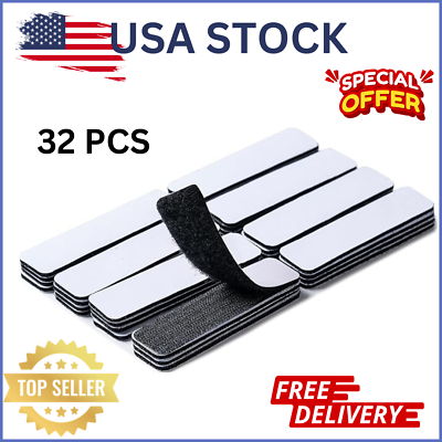 #ad 32 Sets Heavy Duty Hook amp; Loop Adhesive Strips: Sticky Back Fastener 1x4” Black $6.39