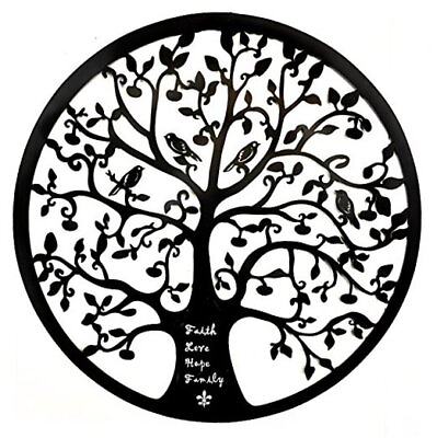 #ad 21925 Metal Wall Decor Tree of Life Circle Sign Living Room Outdoor 24quot; Black $58.21