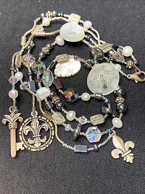 #ad Freshwater Pearl Nice Statement Necklace Crystal Drop Pendant Mop Fleur De Lis $33.78