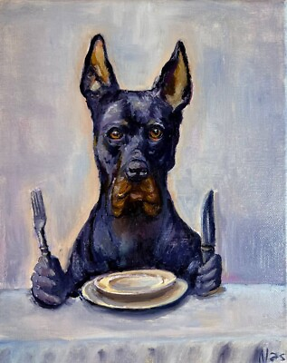 #ad Dog Painting 8x10 inch Original Painting oil Home Gift Kitchen Art Decor $49.00