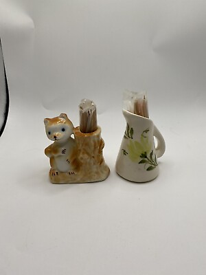 #ad 2 Ceramic Toothpick Holders. Vase And Orange Squirrel. Vintage. Kitchen Decor. $12.99