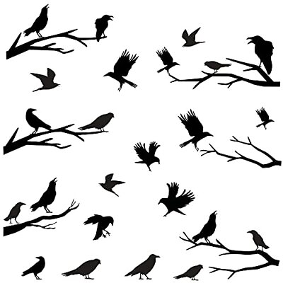 #ad Wall Decals Winter Branches Wall Decals Bird Wall Stickers Bedroom Black Crows $20.00