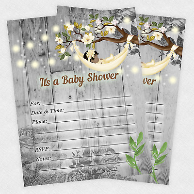 #ad Girl Baby Shower Invitations Rustic Decorations Invites Set Of 20 $15.80