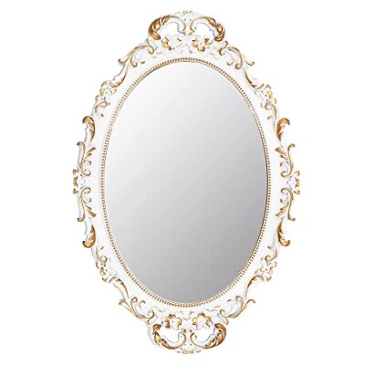 #ad Vintage Decorative White Framed Mirror Small Oval Wall Hanging Mirror 9.6 ... $22.58