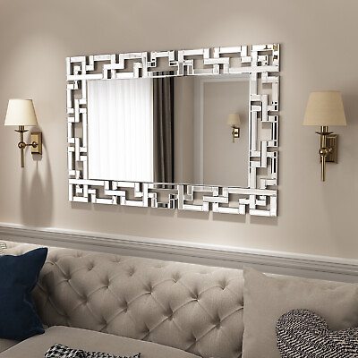 #ad Large Rectangular Decorative Wall Mirror Silver Bedroom Bathroom Venetian Mirror $186.99