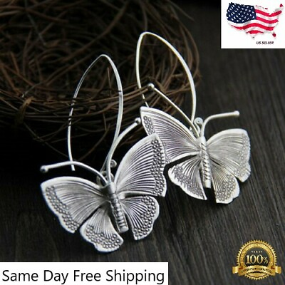 Silver Plated Butterfly Hook Drop Dangle Earrings Women Party Band Jewelry Gift $4.35