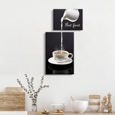 #ad Coffee Bar Wall Decor for Kitchen but First Coffee Sign Kitchen Canvas Wall Art $30.65
