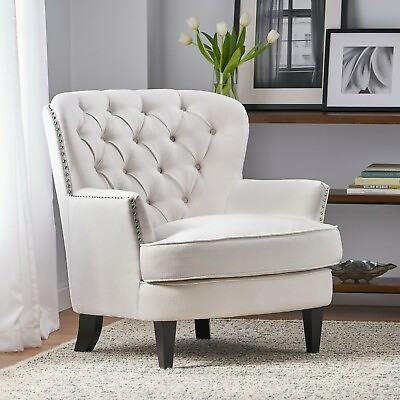 Alfred Contemporary Deep Button Tufted Fabric Club Chair with Nailhead Accents $141.69