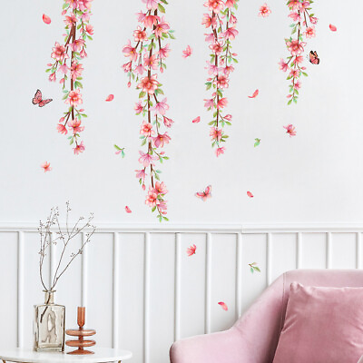 #ad Pink Purple Flower Vine Wall Sticker PVC Decals Living Room Bedroom Decor Art $9.49