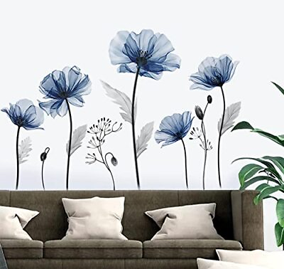 #ad Large Blue Flower Wall Decals Floral Plants Wall Stickers Bedroom Living Room $26.31
