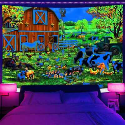 #ad #ad Farm Cute Large Wall Art Blacklight Poster UV Reactive Tapestry Wall Hanging $28.48