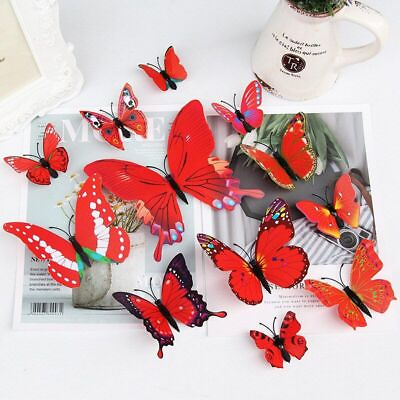 #ad Butterfly Wall Stickers 3D Colorful Double Layers Window Living Room Decoration $12.99