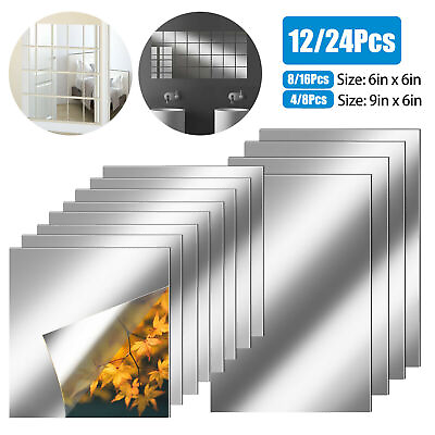 #ad Mirror Tile Reflective Wall Stickers Self Adhesive Film Paper Kitchen Home Decor $9.48