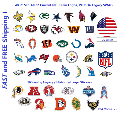 #ad 48 NFL Vinyl Fun Sticker SWAG Set. All 32 Teams Current Logos Plus Legacy SWAG $11.48