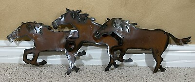 #ad #ad Vintage 3D Metal Western Style Horses Running Wall Sculpture Art 43quot; x 15quot; x 3quot; $139.99