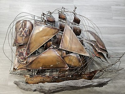 #ad VTG Curtis Jere Style Boat Schooner Ship Wall Metal Art Sculpture 34”H 46quot;W $250.00