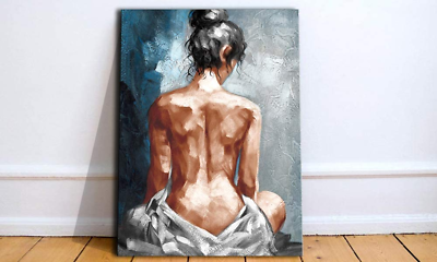 #ad Wall Art for Bathroom Bedroom Decor Abstract Nude Woman Black and Blue Framed Wa $51.99