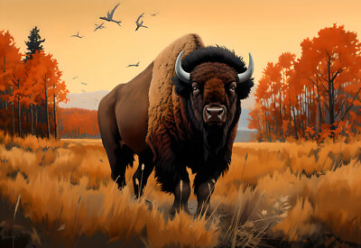 #ad #ad Fun Gift Home Wall Decor Canvas Art Bison Buffalo Picture Print Poster Painting $12.82