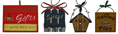 #ad #ad WoodMetal Sign Ornaments Set of Four Holiday Christmas Decor $25.99