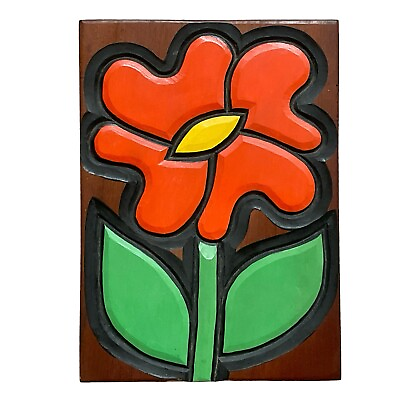 #ad Mid Century Modern Wooden Flower Plaque 9ʺW × 1ʺD × 12ʺH $79.99