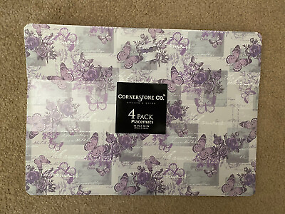 #ad Butterfly Placemats purple Rain Flowers Garden Spring Easter Kitchen decor Set 4 $19.14