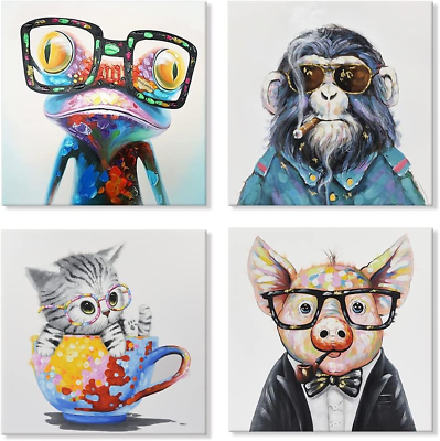 #ad Colorful Animals Wall Art Happy Frog Cat Pig Chimp Canvas Paintings Poster Pictu $72.64
