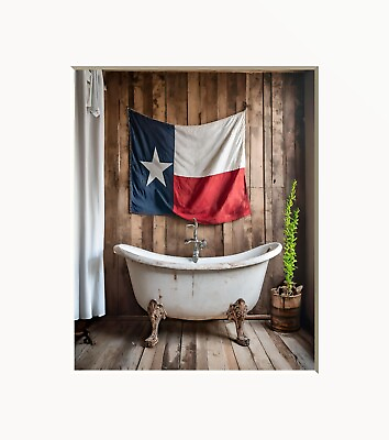 #ad #ad Rustic Home Decor Bathroom Red Brown Texas Theme Bathroom Matted Wall Art Print $16.99