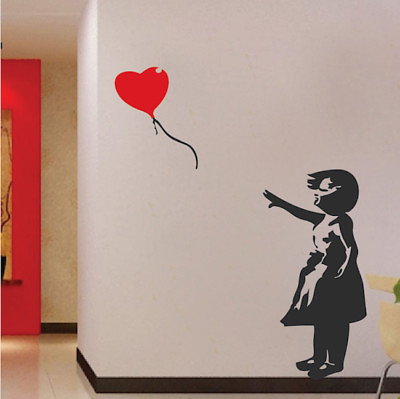 #ad Heart Balloon Girl Wall Decal Modern Wallpaper Removable Artistic Vinyl Art g46 $62.95