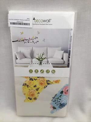 #ad Wall Decals Peel and Stick Vinyl 46” Branch Silhouette W 9 Colorful Birds NEW $11.99