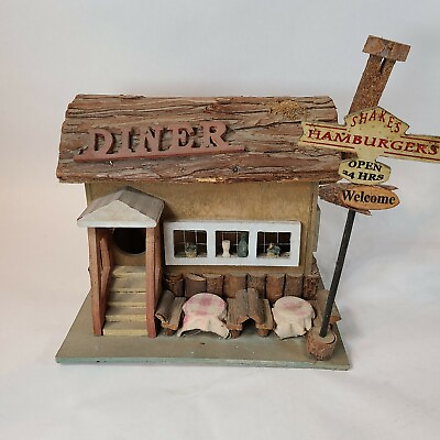 #ad Birdhouse Homemade Rustic Wood Feeder Diner 9.5quot; x 8quot; x 9.5quot; $50.00
