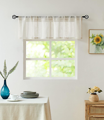 #ad Beige and White Kitchen Window Curtain Valance Vertical Stripe Sheer Boucle Line $18.47