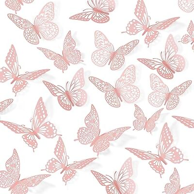 #ad 3D Butterfly Wall Decor 48 Pcs 4 Styles 3 Sizes Pink Butterfly Birthday Decor... $20.35