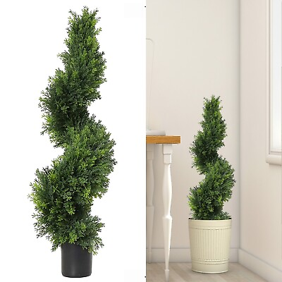 #ad 2 PCS Cedar Pine Artificial Topiary Tree Home Decor UV Indoor Outdoor With Pot $49.99