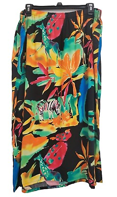 #ad #ad Vintage On the Verge Skirt Size XL Multicolor Tropical Print Art on Fabric USA $23.99
